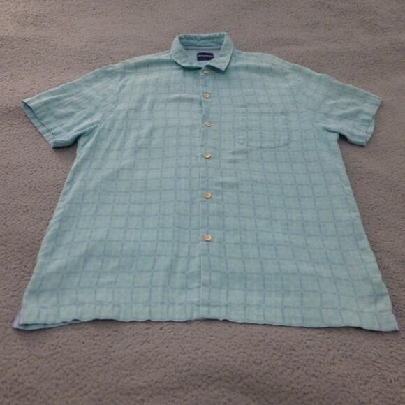 Tommy Bahama Shirt Mens XL Button Up Silk Blend Check Blue Hawaiian Tropical - Picture 1 of 8